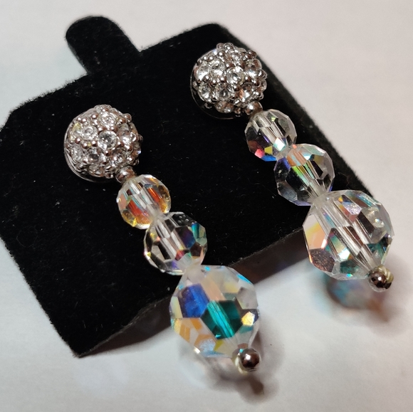 Swarovski Earrings 14K Gold Studs Swan Logo - Picture 8 of 10